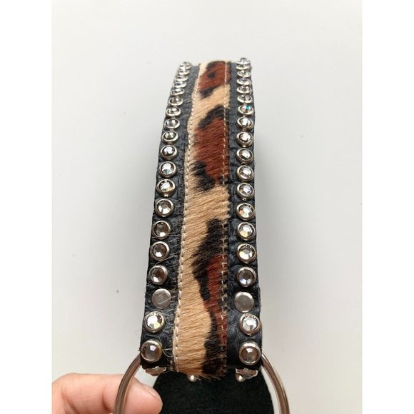 LEATHEROCK USA Leopard Ponyhair Studded Crystal Rhinestone Hip Belt, Size L36 - Picture 8 of 12